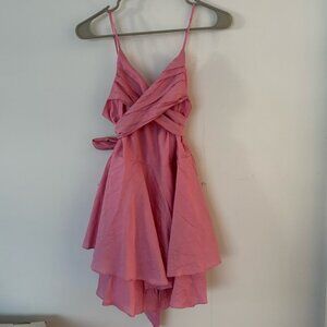 mustard seed pink cross front bow tie strap back flowy thin strap ruffle romper